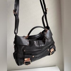 Kooba Camden Black Leather Bag with Rose Gold Hardware - Y2K